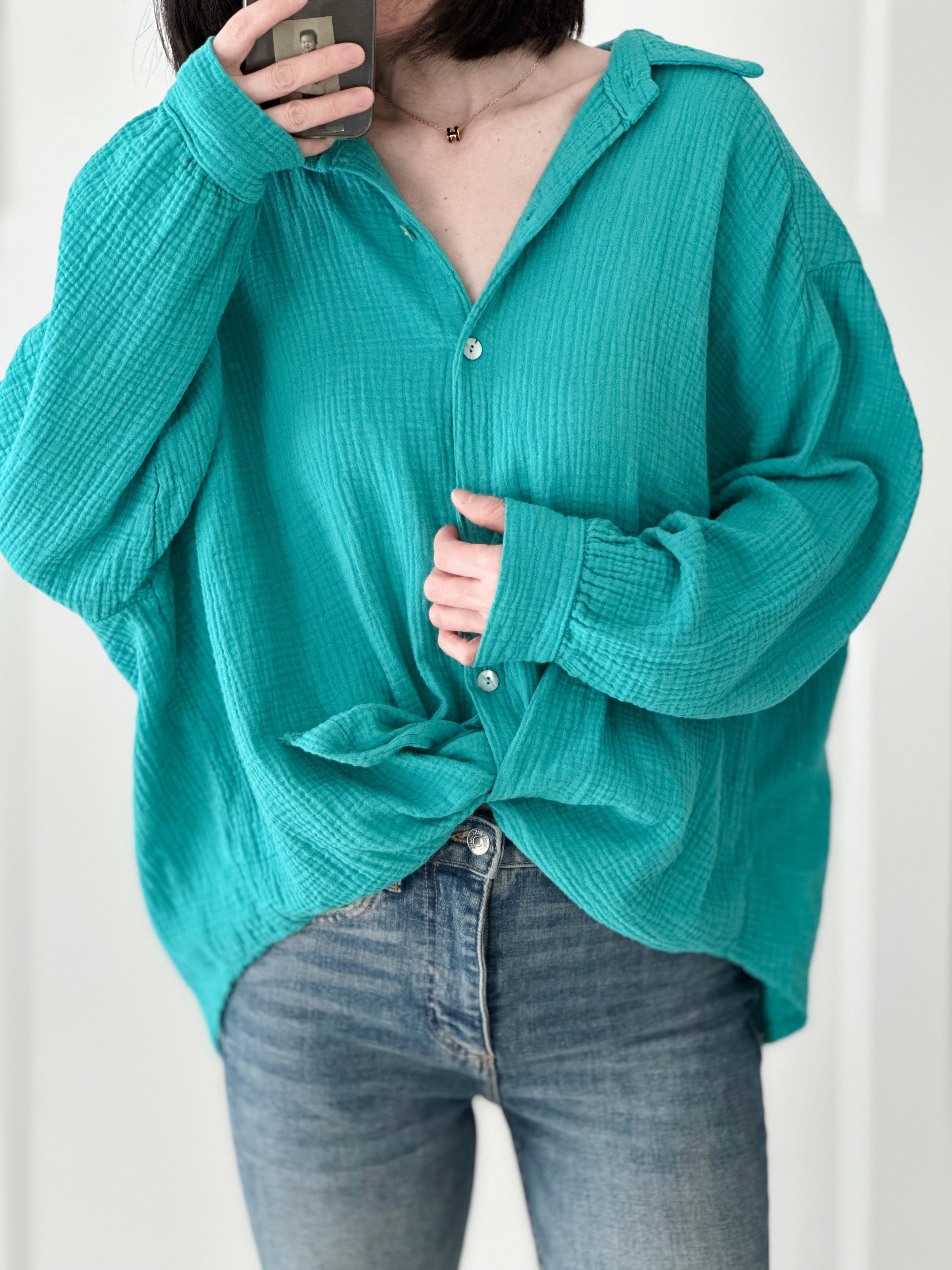 Musselin Bluse, regular, Türkis