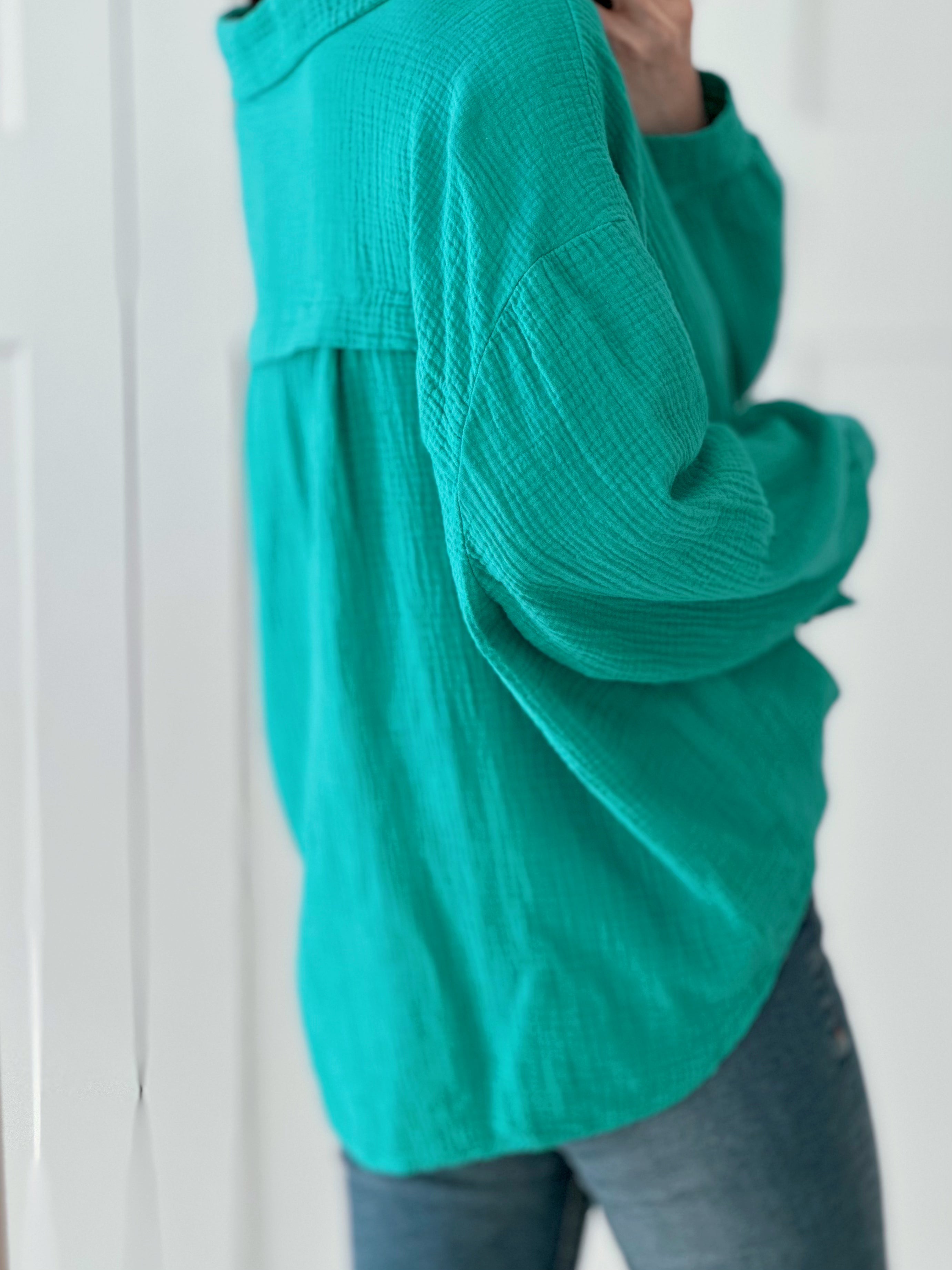 Musselin Bluse, regular, Türkis