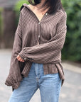 Musselin Bluse, Schoko-Streifen