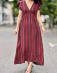 Musselin Kleid, Rückenausschnitt, ärmellos, breite Streifen, 4 Farben