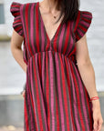 Musselin Kleid, Rückenausschnitt, ärmellos, breite Streifen, 4 Farben