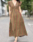 Musselin Kleid, Rückenausschnitt, ärmellos, breite Streifen, 4 Farben