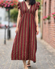 Musselin Kleid, Rückenausschnitt, ärmellos, breite Streifen, 4 Farben