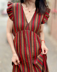 Musselin Kleid, Rückenausschnitt, ärmellos, breite Streifen, 4 Farben