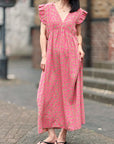 Musselin Kleid, Rückenausschnitt. ärmellos, Rosa-Leo