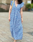 Musselin Kleid, Rückenausschnitt, ärmellos, Blau-Leo