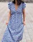 Musselin Kleid, Rückenausschnitt, ärmellos, Blau-Leo