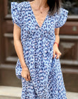 Musselin Kleid, Rückenausschnitt, ärmellos, Blau-Leo