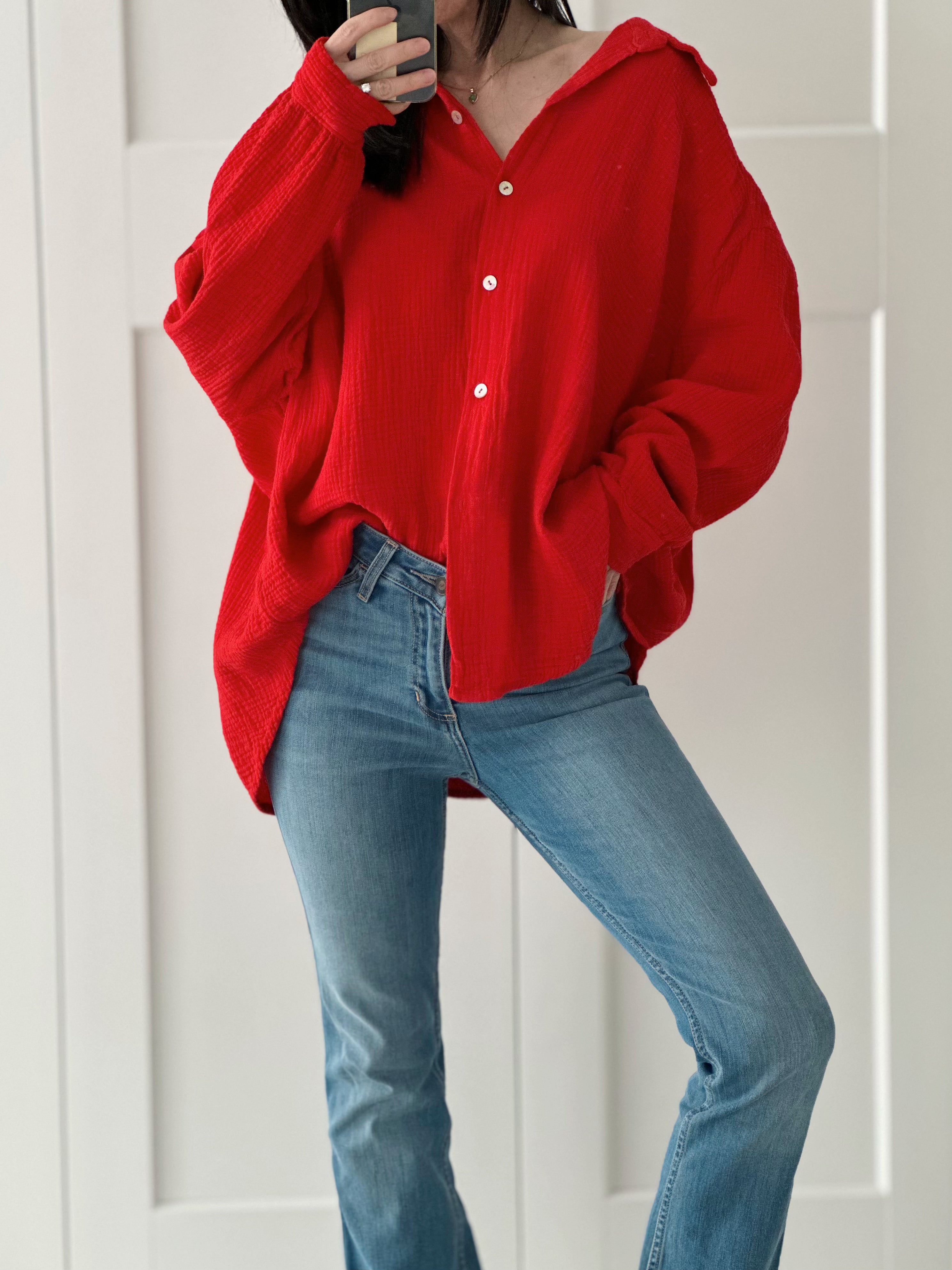 Musselin Bluse, regular, Rot