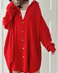 Musselin Bluse, long oversize, Rot