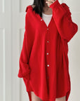 Musselin Bluse, long oversize, Rot