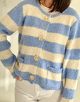 Bouclé Cardigan, Streifen, große Knöpfe