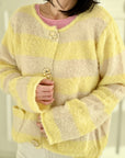 Bouclé Cardigan, Streifen, große Knöpfe