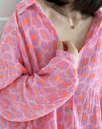 Musselin Bluse, Neon-Leo, Violett, 2 Farben