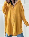 Musselin Bluse, long oversize, Senf