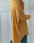 Musselin Bluse, long oversize, Senf