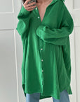 Musselin Bluse, long oversize, Grün
