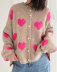 Strickjacke, Herzen, Beige