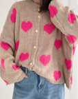 Strickjacke, Herzen, Beige