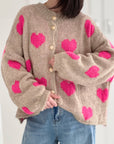 Strickjacke, Herzen, Beige