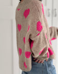 Strickjacke, Herzen, Beige