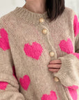 Strickjacke, Herzen, Beige