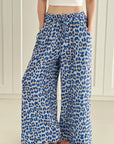Musselin Hose, Wide-Leg, Blau-Leo