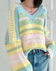 Pullover, Pastell, Streifen, Flauschi, 4 Farben