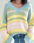 Pullover, Pastell, Streifen, Flauschi, 4 Farben