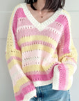 Pullover, Pastell, Streifen, Flauschi, 4 Farben