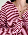 Musselin Bluse, Wein-Streifen