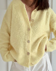 Bouclé Cardigan, große goldene Knöpfe, Gelb