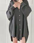 Musselin Bluse, long oversize, Altgrau