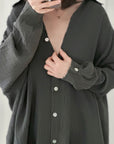 Musselin Bluse, long oversize, Altgrau