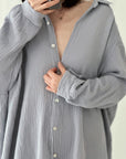 Musselin Bluse, long oversize, Hellgrau
