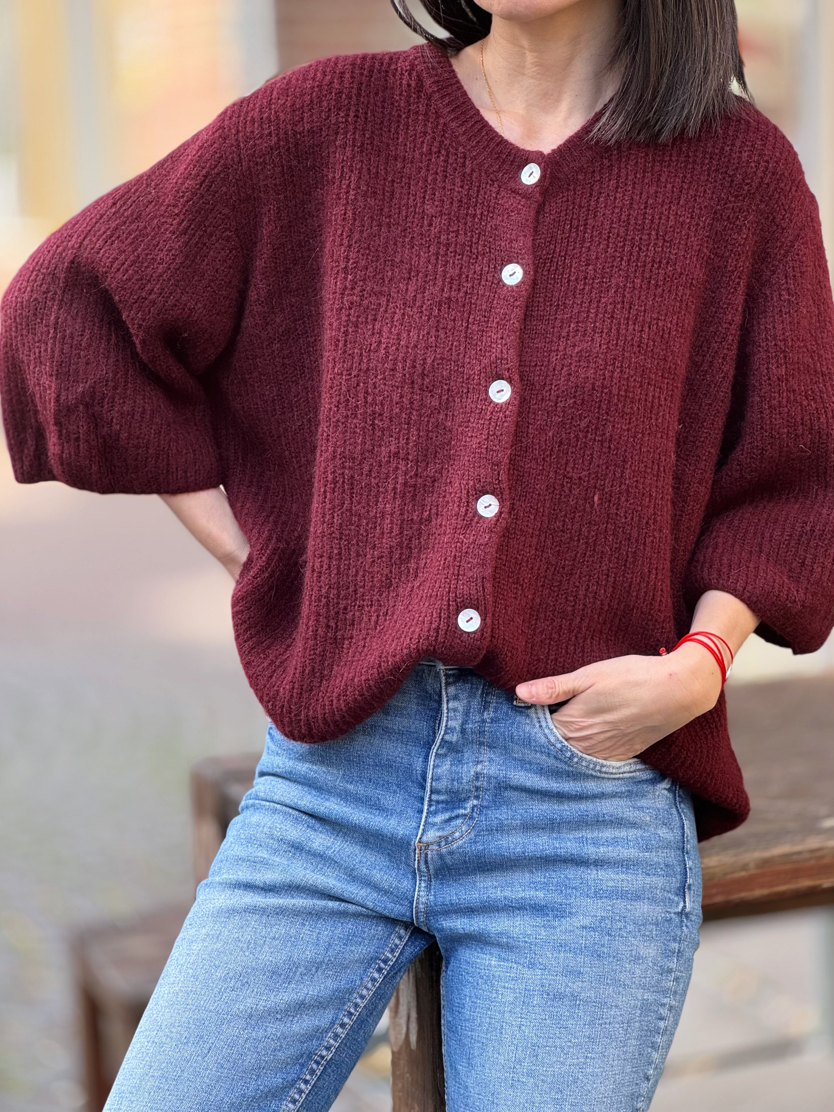 Strickjacke, Alpaka, Oversize, 3/4 Ärmel, 5 Farben