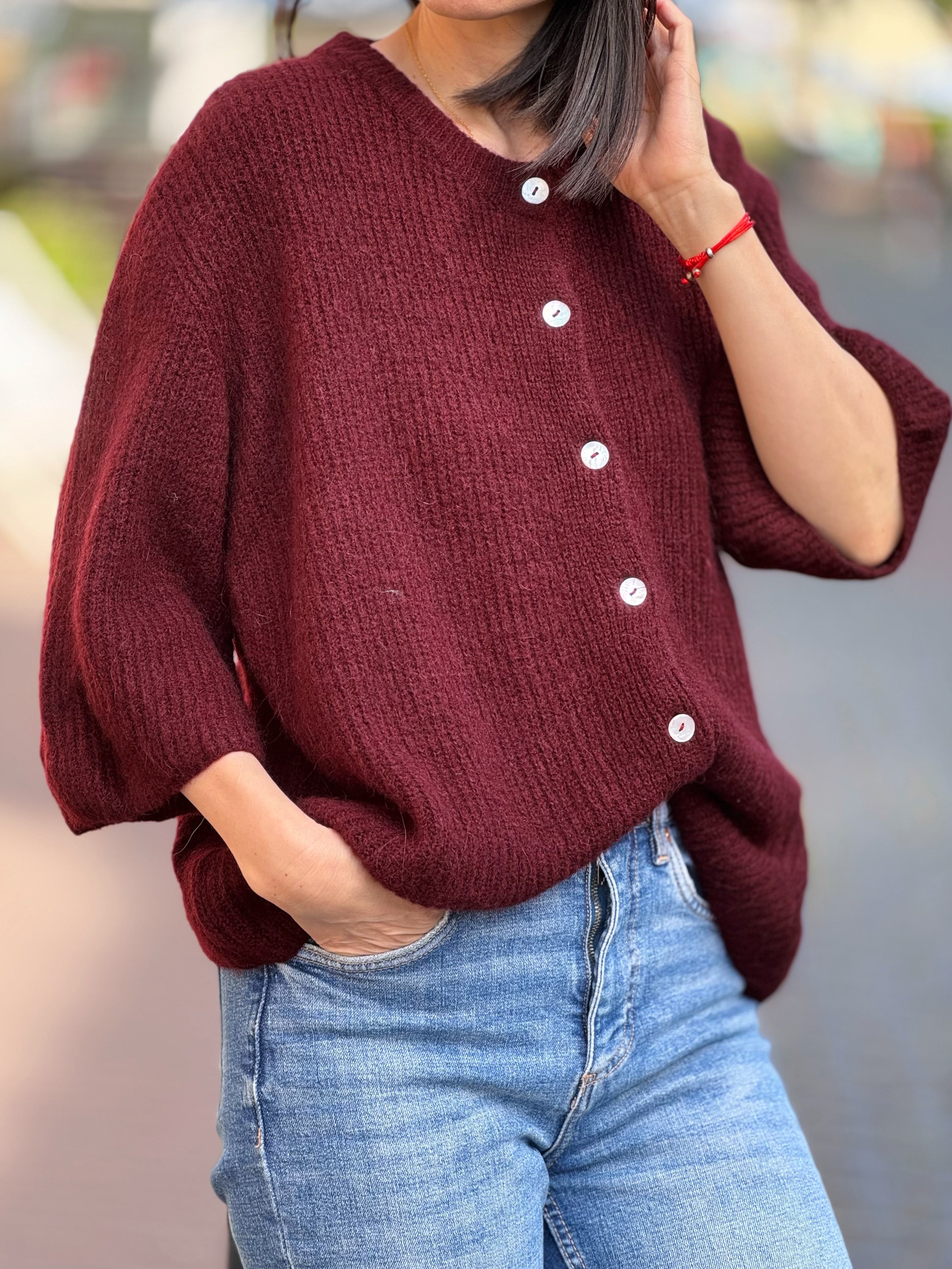 Strickjacke, Alpaka, Oversize, 3/4 Ärmel, 5 Farben