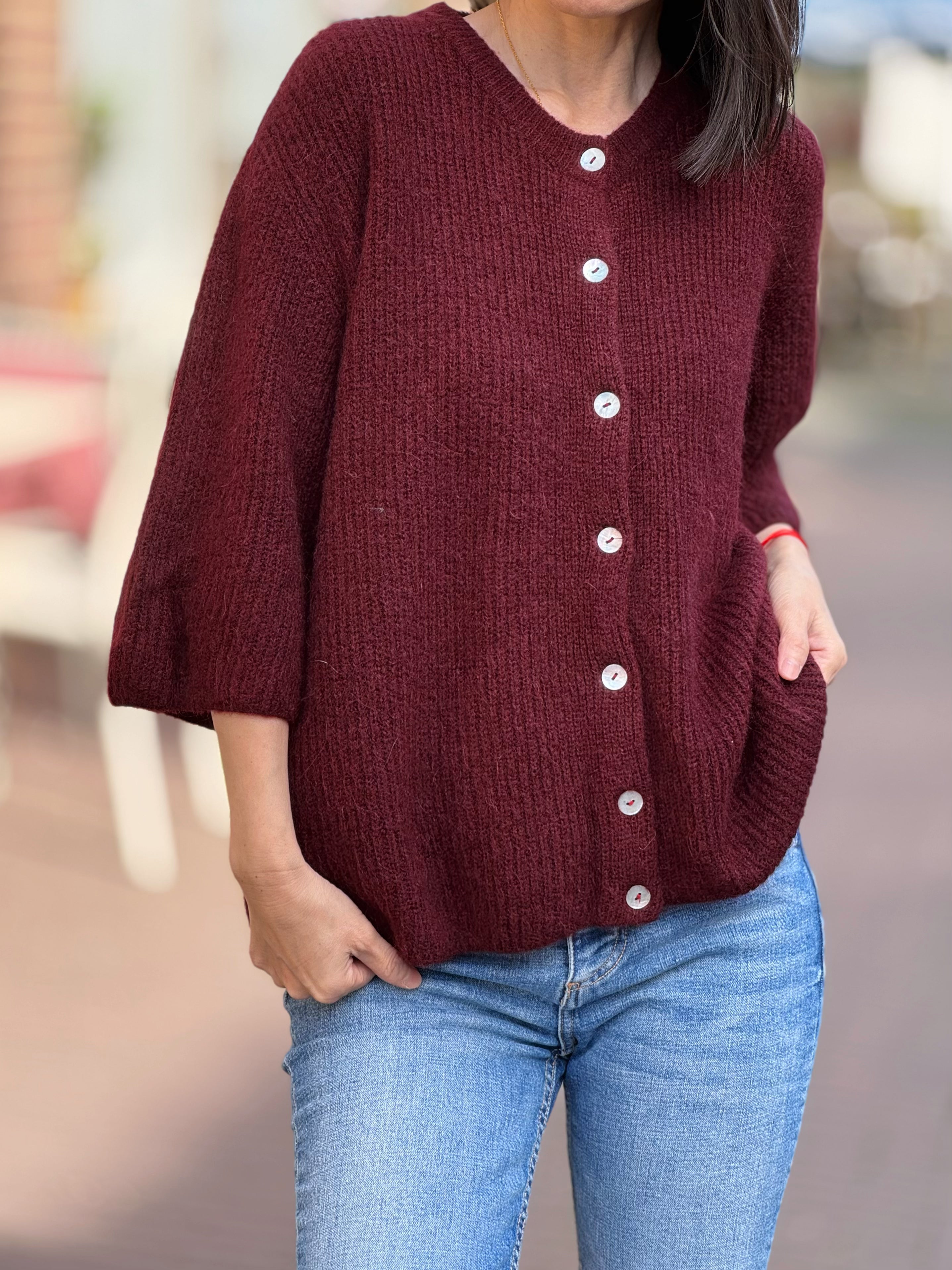 Strickjacke, Alpaka, Oversize, 3/4 Ärmel, 5 Farben