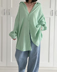 Musselin Bluse, long oversize, Mint
