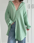 Musselin Bluse, long oversize, Mint
