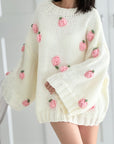 Strickpullover, 3D-Blumen, Grobstrick