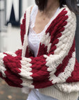 Strickjacke, Zopf & Streifen, 2 Farben