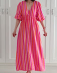 Musselin Kleid, Rückenausschnitt, Pink-Streifen, 3 Farben