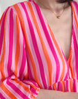 Musselin Kleid, Rückenausschnitt, Pink-Streifen, 3 Farben