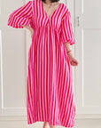 Musselin Kleid, Rückenausschnitt, Pink-Streifen, 3 Farben