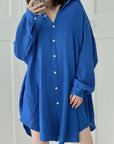 Musselin Bluse, long oversize, Blau