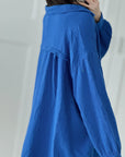 Musselin Bluse, long oversize, Blau