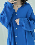 Musselin Bluse, long oversize, Blau