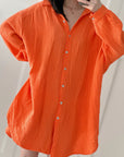 Musselin Bluse, long oversize, Orange