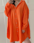 Musselin Bluse, long oversize, Orange